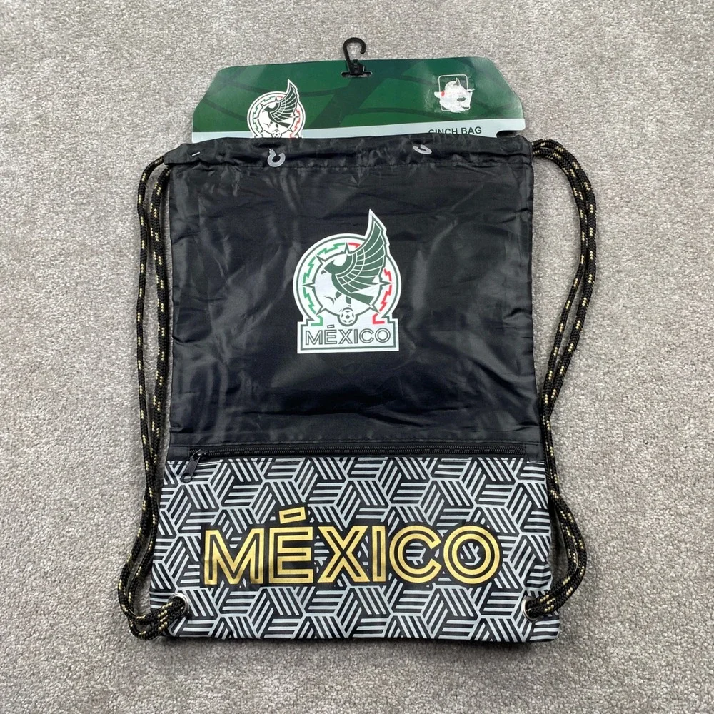 Icon Sports Mexico Cinch Bag Unisex OS Black Gold Soccer Drawstring Backpack